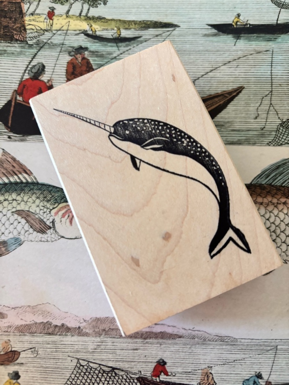 Paper Source Wooden Rubber Stamp - Narwhal